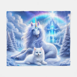 Winterfantasie mit schönem Einhorn und Kitten Fleecedecke