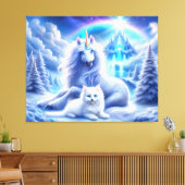 Winterfantasie mit schönem Einhorn und Kitten Leinwanddruck (Insitu (Wohnzimmer))