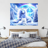 Winterfantasie mit schönem Einhorn und Kitten Leinwanddruck (Insitu (Schlafzimmer))