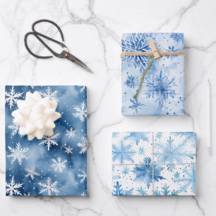 Winterfarbe Blau und Weiße Schneeflocke Geschenk Geschenkpapier Set