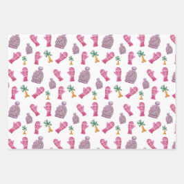 Winterfarbe Illustration Rosa Geschenkpapier Set