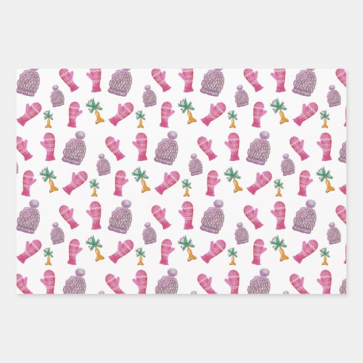 Winterfarbe Illustration Rosa Geschenkpapier Set (Vorderseite)