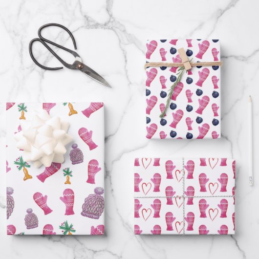 Winterfarbe Illustration Rosa Geschenkpapier Set (Vorderseite)