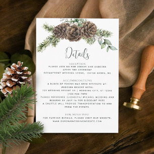 Winterfarben-Kieferkone Hochzeit Details Begleitkarte