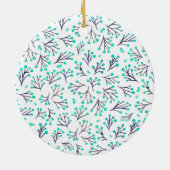 Winterfarbene Blume - Aqua und Indigo Keramik Ornament (Hinten)