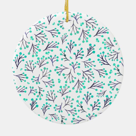 Winterfarbene Blume - Aqua und Indigo Keramik Ornament (Hinten)