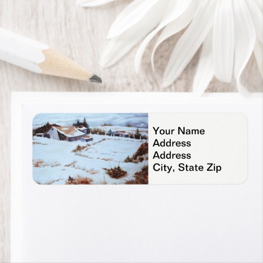 Winterfarm, Scheune, verschneite Gartenlandschaft. (Insitu)