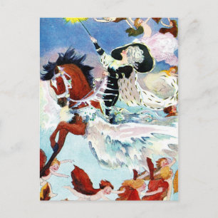 Winterfee auf einem fliegenden Pferd reitend Postkarte