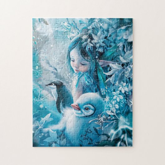 Winterfee mit Pinguinbegleiter Puzzle (Vertikal)