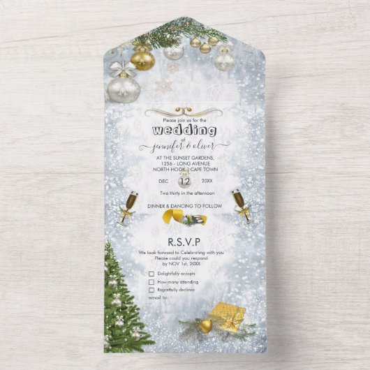 Winterfeier auf einer Hochzeit All In One Einladung (Innen Boden)