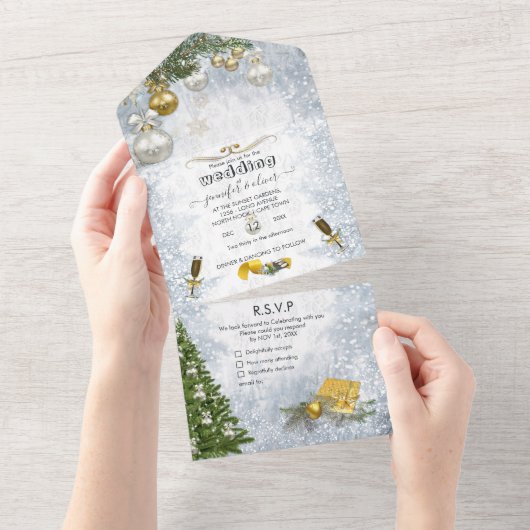 Winterfeier auf einer Hochzeit All In One Einladung (Abreißen)