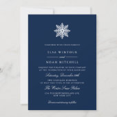 Winterfeierliche Hochzeit des Navy Snowflake Foto Einladung (Vorderseite)