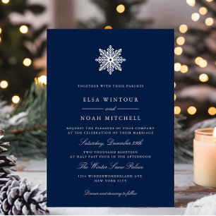 Winterfeierliche Hochzeit des Navy Snowflake Foto Einladung