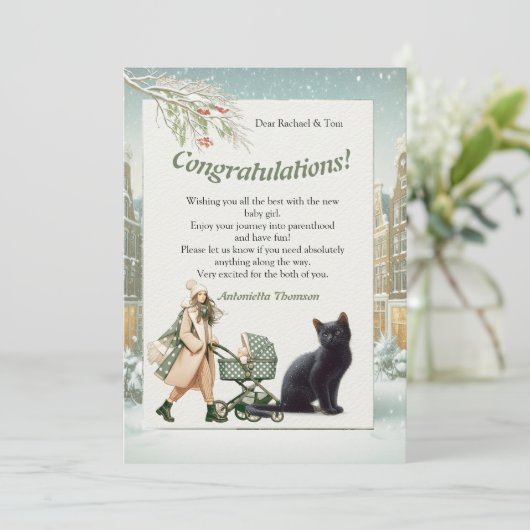 Winterfeiern im Schnee, mit Kätzchen (Stehend Vorderseite)