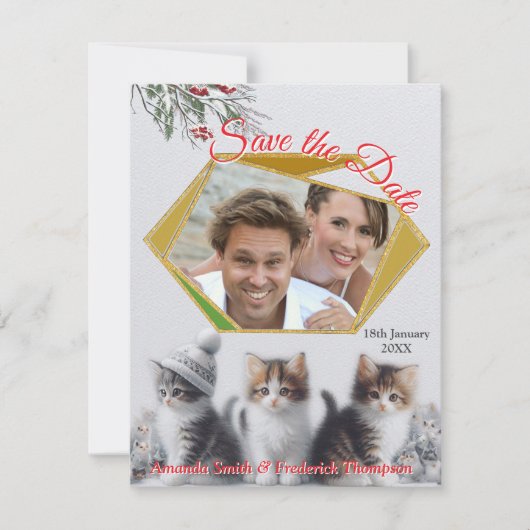 Winterfeiern im Schnee, mit Kätzchen Ankündigung (Vorderseite)