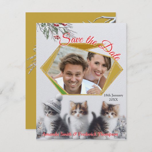 Winterfeiern im Schnee, mit Kätzchen Ankündigung (Vorne/Hinten)