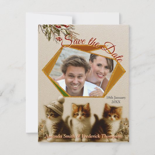 Winterfeiern im Schnee, mit Kätzchen Ankündigung (Vorderseite)