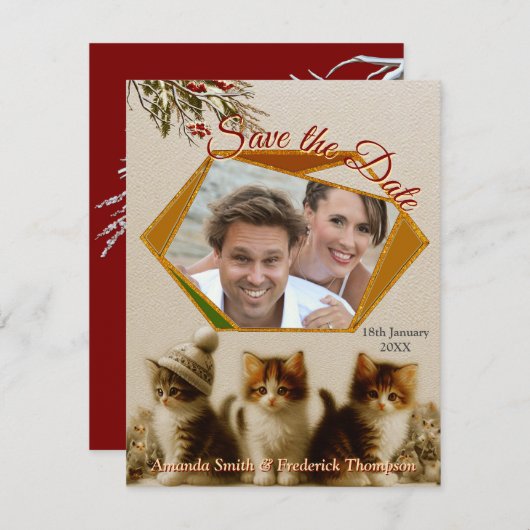 Winterfeiern im Schnee, mit Kätzchen Ankündigung (Vorne/Hinten)