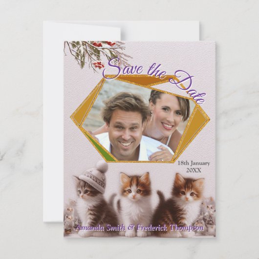 Winterfeiern im Schnee, mit Kätzchen Ankündigung (Vorderseite)