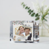 Winterfeiern im Schnee, mit Kätzchen Ankündigungspostkarte (Stehend Vorderseite)