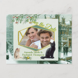 Winterfeiern im Schnee, mit Kätzchen Ankündigungspostkarte