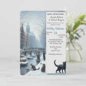 Winterfeiern im Schnee, mit Kätzchen Einladung (Stehend Vorderseite)