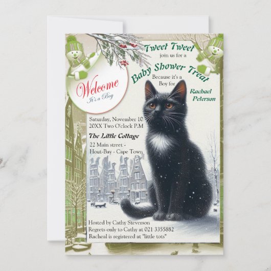 Winterfeiern im Schnee, mit Kätzchen Einladung (Vorderseite)