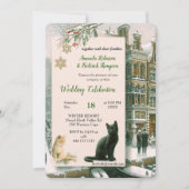 Winterfeiern im Schnee, mit Kätzchen Einladung (Vorderseite)