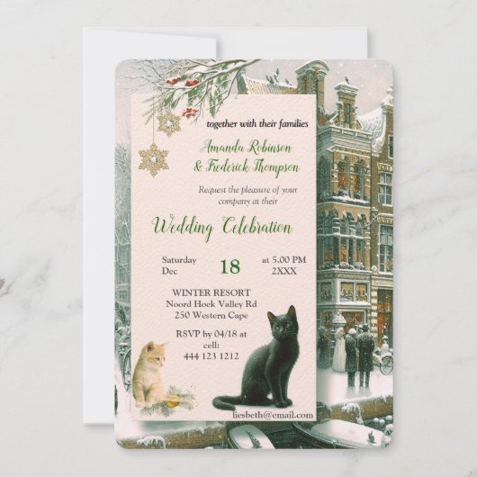 Winterfeiern im Schnee, mit Kätzchen Einladung (Vorderseite)