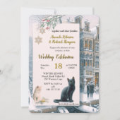 Winterfeiern im Schnee, mit Kätzchen Einladung (Vorderseite)