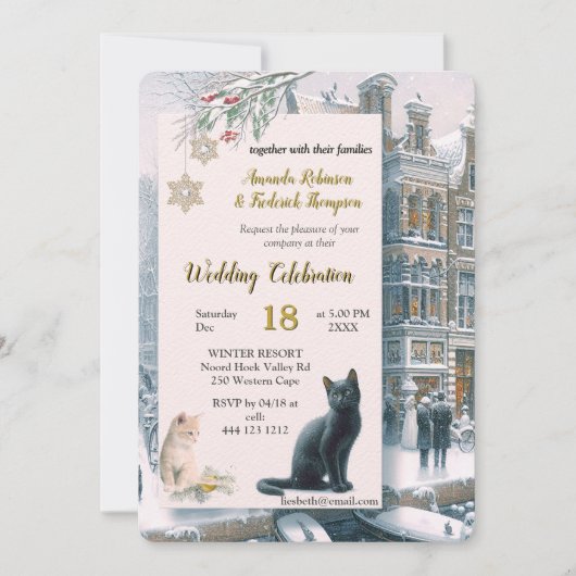 Winterfeiern im Schnee, mit Kätzchen Einladung (Vorderseite)