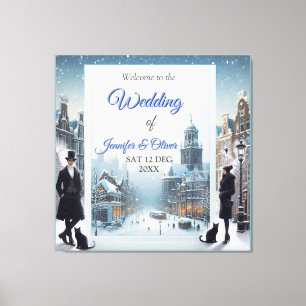 Winterfeiern im Schnee, mit Kätzchen Leinwanddruck