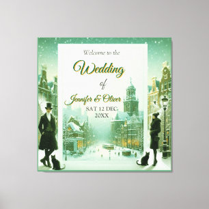 Winterfeiern im Schnee, mit Kätzchen Leinwanddruck