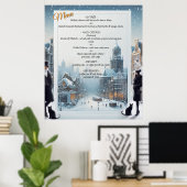 Winterfeiern im Schnee, mit Kätzchen Poster (Heimbüro)