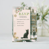 Winterfeiern im Schnee, mit Kätzchen RSVP Karte (Stehend Vorderseite)