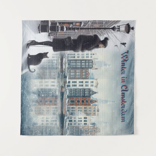 Winterfeiern im Schnee, mit Kätzchen Wandteppich (Vorderseite (Horizontal))