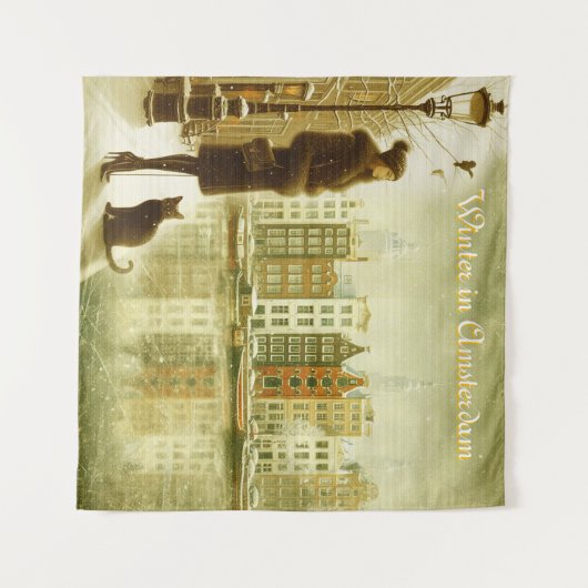 Winterfeiern im Schnee, mit Kätzchen Wandteppich (Vorderseite (Horizontal))