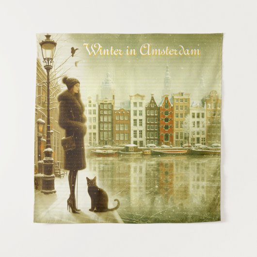 Winterfeiern im Schnee, mit Kätzchen Wandteppich (Vorderseite)