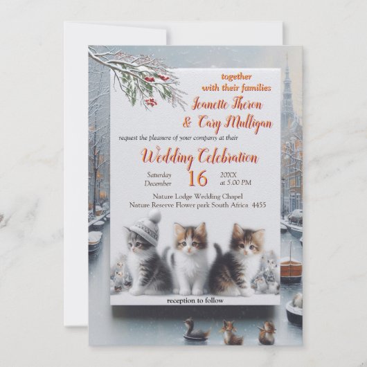 Winterfeiern im Schnee oder in der Sonne. Einladung (Vorderseite)