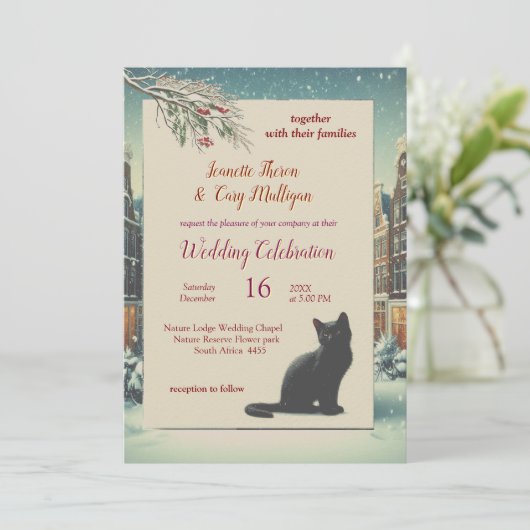 Winterfeiern im Schnee oder in der Sonne. Einladung (Stehend Vorderseite)