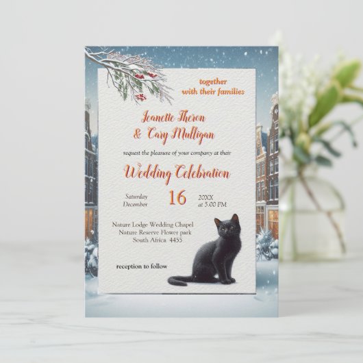 Winterfeiern im Schnee oder in der Sonne. Einladung (Stehend Vorderseite)