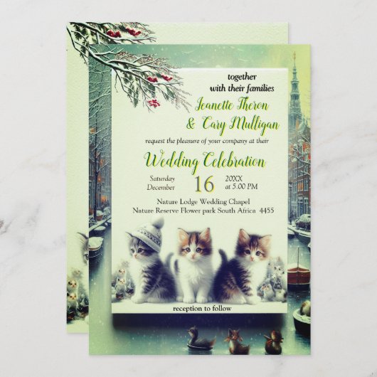 Winterfeiern im Schnee oder in der Sonne. Einladung (Vorne/Hinten)