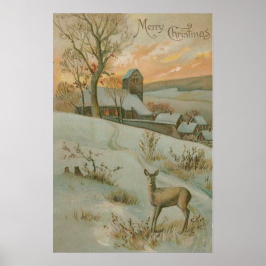 WinterfeldhirscheKircheSchnee Poster (Vorne)