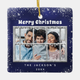 Winterfenster aus blauem Silber-Foto Keramikornament