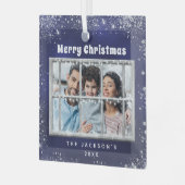 Winterfenster aus blauem Silber-Foto Ornament Aus Glas (Vorderseite links)