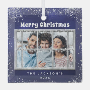 Winterfenster aus blauem Silber-Foto Ornament Aus Glas