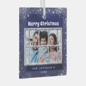 Winterfenster aus blauem Silber-Foto Ornament Aus Glas (Vorderseite Rechts)