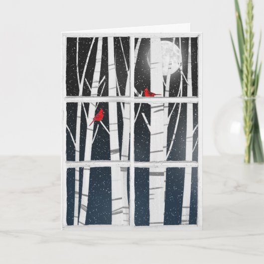 Winterfenster mit Birken Feiertagskarte (Vorderseite)