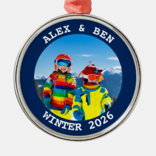 Winterferien Familienfoto Navy Ornament Aus Metall