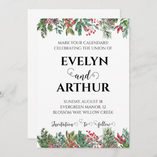 Winterferien Hochzeit speichern Sie das Datum Einl Einladung (Vorne/Hinten)